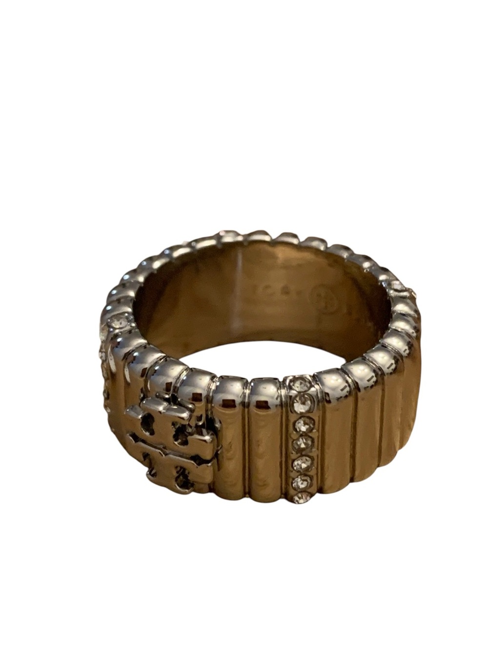 Tory Burch Gold-Tone Crystal Accent Ribbed Band Ring SIZE8